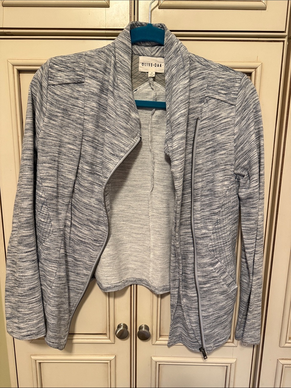 Olive & Oak Marled Light Blue-Gray Open Front Jacket